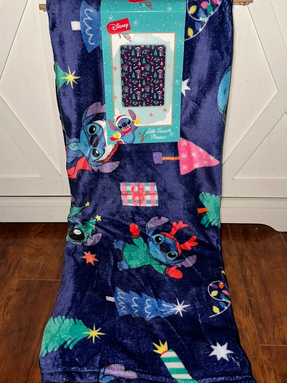 Disney Stitch Navy Holiday Christmas Plush Throw Blanket